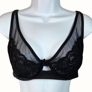Victoria's Secret Black Mesh Lace Unlined Underwire Demi Bra Size 36DDD